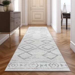 jinchan Runner Rug 3x10 Moroccan Hallway Rug with Line Bohemian Kitchen Washable Runner Rug Modern Geometric Soft Rug Indoor Non Slip Carpet Bathroom Bedroom Grey