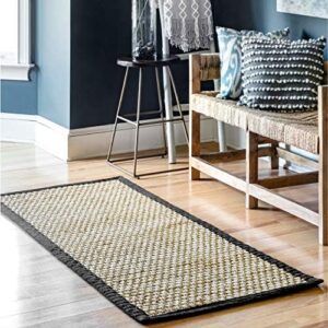 nuLOOM Hesse Checker Weave Seagrass Indoor/Outdoor Runner Rug, 2' 6" x 6', Black