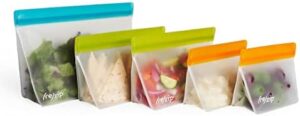 rezip 5-Piece Stand-Up Reusable Bag Bundle | BPA-Free, Food Grade, Leakproof, Freezer and Dishwasher Safe | Quart (1), 2-Cup (2), Snack (2) | Multicolor