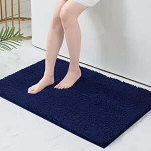 smiry Luxury Chenille Bath Rug, Extra Soft and Absorbent Shaggy Bathroom Mat Rugs, Machine Washable, Non-Slip Plush Carpet Runner for Tub, Shower, and Bath Room (36''x24'', Navy Blue)