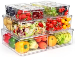 14 Pack Fridge Organizer Bins, Clear Refrigerator Organizing with Lids, Stackable Refrigerator Organizer and Storage Set,BPA-Free Fruit Storage Containers for Fridge,Kitchen, Food, Produce, Vegetable