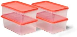 Unica Flamante Container, Plastic Food Storage Container with Air resistant Lid, Nestable & Stackable Rectangle Meal Prep Container, Non-Toxic, BPA-Free, Microwave,and Freezer Safe, Set of 4