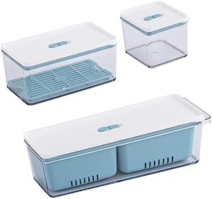 3pcs Box Food Storage Box Portable Fridge Clear Food Container Food Drainage Storage Container Vegetables Vacuum Sealer Containers Fruit Box Refrigerator Food Grade Pp re-usable