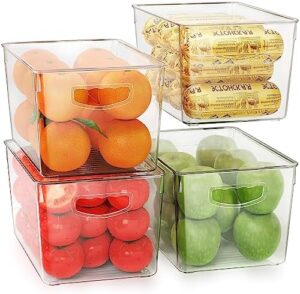 4 Pack Clear Storage Bins with Lids Stackable, Large Plastic Storage Bins with Handle for Pantry Organization and Storage, Perfect Containers for Freezer Organizer, Kitchen, Cabinets, Bathroom