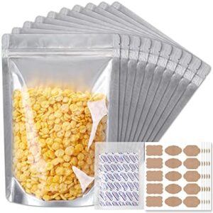 50 Packs Mylar Bags for Food Storage with Clear Window,1 QUART(9.44 Mil, 7"x 10") Reusable Mylar Bags with 400CC Oxygen Absorber for Grains, Wheat, Rice, Legumes, Meat Long Term Food Storage