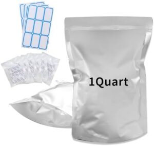 60pcs 1 Quart Mylar Bags for Food Storage with Oxygen Absorbers 400cc dan Labels(63pcs) MINDEERYY 7x10in Zipper Resealable for large Mylar storage bags-Extra Thick 10 Mil