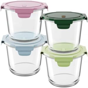 8 PCS Glass Food Storage Containers Set, 3 Cups Large Round Meal Prep Containers, Non-Toxic, BPA-Free Glass Soup Containers with Airtight Locking Tabs, Microwave, Dishwasher, and Freezer Safe