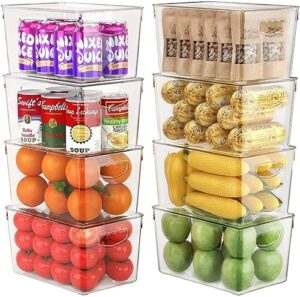 8 Pack Clear Storage Bins with Lids Stackable, Large Plastic Storage Bins with Handle for Pantry Organization and Storage, Perfect Containers for Freezer Organizer, Kitchen, Cabinets, Bathroom