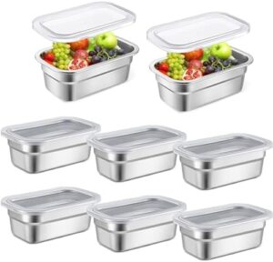 8 Pcs Stainless Steel Food Containers with Lids 1/9 Size Steam Hotel Pans 1 mm Thick Restaurant Table Pans Food Prep Pan Metal Meal Food Containers Steamer for Freezer Buffet Kitchen(2.5'' Deep)