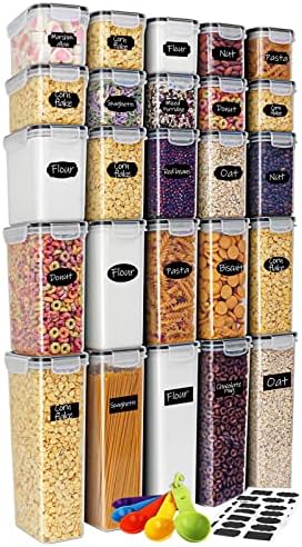 Airtight Food Storage Containers 25-Piece Set, Kitchen & Pantry Organization, BPA Free Plastic Storage Containers with Lids, for Cereal, Flour, Sugar, Baking Supplies, Labels & Measuring Cups