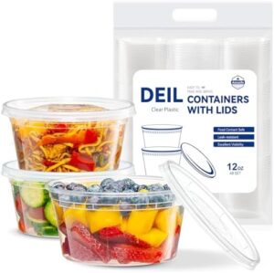 Amozife 12 oz Plastic Deli Food Storage Containers with Airtight Lids - 48 Sets, BPA-Free, Leak proof, Freezer & Dishwasher Safe for Kitchen Organization