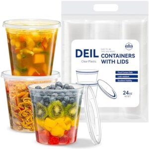 Amozife 24 oz Plastic Deli Food Storage Containers with Airtight Lids - 48 Sets, BPA-Free, Leak proof, Freezer & Dishwasher Safe for Kitchen Organization