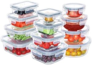 BAYZZ Glass Food Storage Containers Set, 24 Pieces Glass Meal Prep Containers with Lids, Airtight & Leakproof, Microwave, Oven, Freezer and Dishwasher Friendly