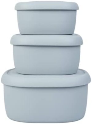 BLUE GINKGO Nesting Silicone Containers - Set of 3 Hard-Shell Silicone Food Storage Containers | BPA Free, Airtight, Dishwasher and Freezer Safe (6.7oz, 10oz, 20oz) - Grey