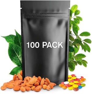 Black Mylar Bags for Food Storage - 100Pcs Smell Proof Bag Resealable Bags for Food Packaging Ziplock Bag Organizer Plastic Bags - 3.9x6.4" Heat Seal Bags Mylar Food Storage Bags Plastic Food Wrap