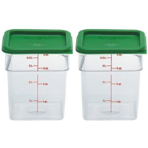 Cambro 4 Qt Food Storage Containers with Green Lid – Set of 2 in Clear for Industrial and Kitchen Use, Pantry Organization, Baking Ingredients and Sous Vide