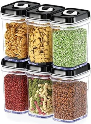 DWËLLZA KITCHEN Airtight Food Storage Containers with Lids – 6 Piece Set Air Tight Kitchen Storage Containers for Pantry Organization and Storage - Clear Plastic BPA-Free - Keeps Food Fresh & Dry