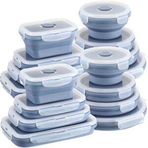 Dandat 16 Pcs Collapsible Food Storage, Silicone Food Storage Containers with Lids Including 8 Round Bowls, 8 Rectangle Bowls Collapsible Freezer Bowls Sets for Dishwasher (Blue)