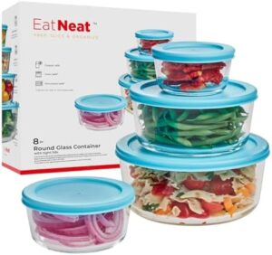 EatNeat 4 pc Round Glass Food Storage Containers With Lids – Premium Glass Bowls With Lids, Kitchen Food Storage Containers, Clear Lunch Box, Containers For Food, Food Containers for Organizing