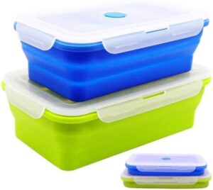 FUSMYE Set of 2 Exlarge Collapsible Silicone Food Storage Containers With Lids,60.2oz+82.8oz Meal Box For Kitchen,Bento Lunch Boxes, Microwave,Dishwasher and Freezer Safe For Camping,Travel Trailer