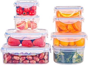 Food Storage Containers Set of 8 PCS, Plastic Food Containers with Lids Airtight, 100% Leak-Proof, BPA Free, Microwave & Freezer and Dishwasher Safe, 0.24-1.5L