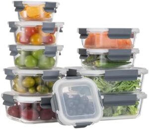 GC GENICOOK Glass Food Storage Containers with Airtight Lids, Glass Meal Prep Containers for Lunch Food Storage with Lids, Glass Food Container Set, Glass Lunch Box for Kitchen, BPA Free（20 Pieces）