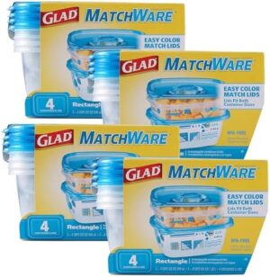 Glad Gladware Series Durable Plastic Food Storage Containers with Lids, 4 Count - 4 Pack - Ideal for Meals, Snacks, and Desserts - Microwave Safe Plastic Food Containers