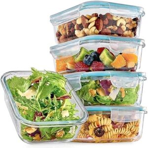 Glass Food Storage Containers - 4 Pack with Lids - Airtight Seal - BPA Free - Microwave, Freezer, Oven & Dishwasher Safe - 4.2 Cups - Meal Prep Containers - 34oz