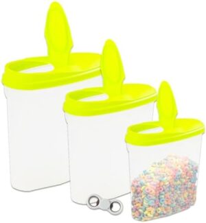 Graydon Hall Cold Cereal Containers Set - 3 Pack Bundle with Airtight Plastic Food Storage Cereal Containers with Lids, Assorted Sizes | Cereal Containers Storage for Countertop, Pantry