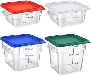 Huwena 4 Pcs Food Storage Container with Lids Set Square Clear Commercial Containers with Scale and Handle for Home Kitchen Restaurant Proof Dough Marinating Meat(2 Qt, 4 Qt, 6 Qt)