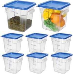 Lallisa 8 Pack Clear Food Storage Containers with blue Lids and Handles Commercial Grade Square Food Storage Container Polycarbonate Food Storage Container for Home Storage Kitchen Restaurant(4 Qt)