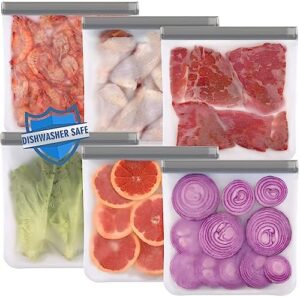 Lerine 6 Pack Reusable Gallon Freezer Bags Dishwasher Safe, BPA Free Reusable Bags Silicone, Leakproof Reusable Storage Bags for Marinate Meats, Cereal, Vegetables, Home Organization(Grey)