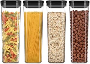 MR.SIGA 4 Pack Airtight Food Storage Container Set, BPA Free Kitchen Pantry Organization Canisters, One-handed Airtight Cereal Flour Spaghetti Storage Containers, 2.1L / 72oz, Black