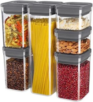 MR.SIGA 6 Piece Airtight Food Storage Container Set, BPA Free Kitchen Pantry Organization Canisters, One-handed Kitchen Storage Containers for Cereal, Spaghetti, Pasta, Gray