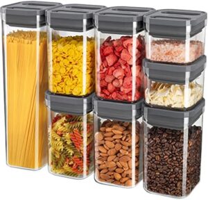 MR.SIGA 8 Piece Airtight Food Storage Container Set, BPA Free Kitchen Pantry Organization Canisters, One-handed Airtight Plastic Containers with Lids for Cereal, Spaghetti, Pasta, Gray