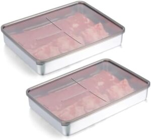 Maxcheck 2 Pack Bacon Container for Refrigerator 304 Stainless Steel Airtight Deli Meat Storage Containers Large Food Storage Containers with Lids and Elevated Base for Fridge