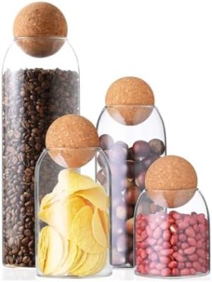 NEWOUGER Glass Canisters,4 Pack Glass Storage Jar Set With Airtight Seal Cork Ball Lids,Storage Containers Set Of 4 Sizes