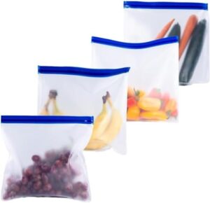 Reusable Food Storage Bags, 4 Pack BPA Free Food Grade Reusable Stand Up Bags, 2 Reusable Gallon Bags, 2 Reusable Freezer Bags, Leakproof Reusable Bags Silicone