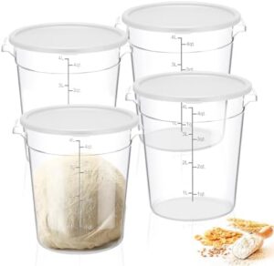 Suclain 4 Pcs 4 Qt Food Storage Container Bucket with Lids Clear Proofing Containers for Dough Rise Bread with Scale Handle Round Flour Container Bucket for Home Restaurant Food Storage(White)