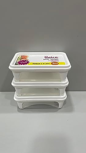 Unica Solo Uno Plastic Rectangle Storage Containers with Air resistant Lids, Leak-resistant Microwave Safe Stackable Container for Snacks,Pet Food, Freezer-safe, BPA-free, Dishwasher-safe, Set of 3