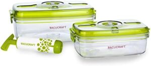 Vacucraft Plastic Food Storage Containers with Airtight Lids - Rectangle - 3 Pack - Great for Vegatables, Fruits and Meats - Keeps Food Fresh Longer - Vacuum Seal Containers for Food