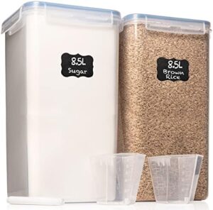 WHITE FEATHER SUPPLIES Extra Large Food Storage Containers with Airtight Lids, Set of 2 (8.5L / 287 Oz) MAXIMIZE Storage Space for Flour Sugar Rice Baking Supply