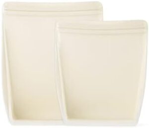 W&P Porter Silicone Reusable Storage Bags, Stand-Up Variety 2 Pack (36oz, 50oz), Cream, Food Storage Container, Microwave and Dishwasher Safe, Easy Cleaning