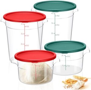 Wenqik 4 Pcs Food Storage Container with Lids Set Proof Dough Round Clear Commercial Containers with Scales and Handles for Bread Dough Rise Home Restaurant Food Storage 2 Qt 4 Qt (Red, Green)