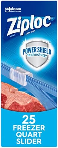 Ziploc Quart Food Storage Freezer Slider Bags, Power Shield Technology for More Durability, 25 Count