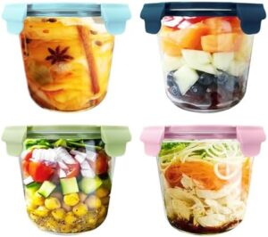 binsakao Glass Food Storage Containers, 21 oz Glass Soup Containers with Lids, Meal Prep Container Glass Bowls, Freezer, Microwave and Dishwasher Safe - Pack of 4 (Clear)